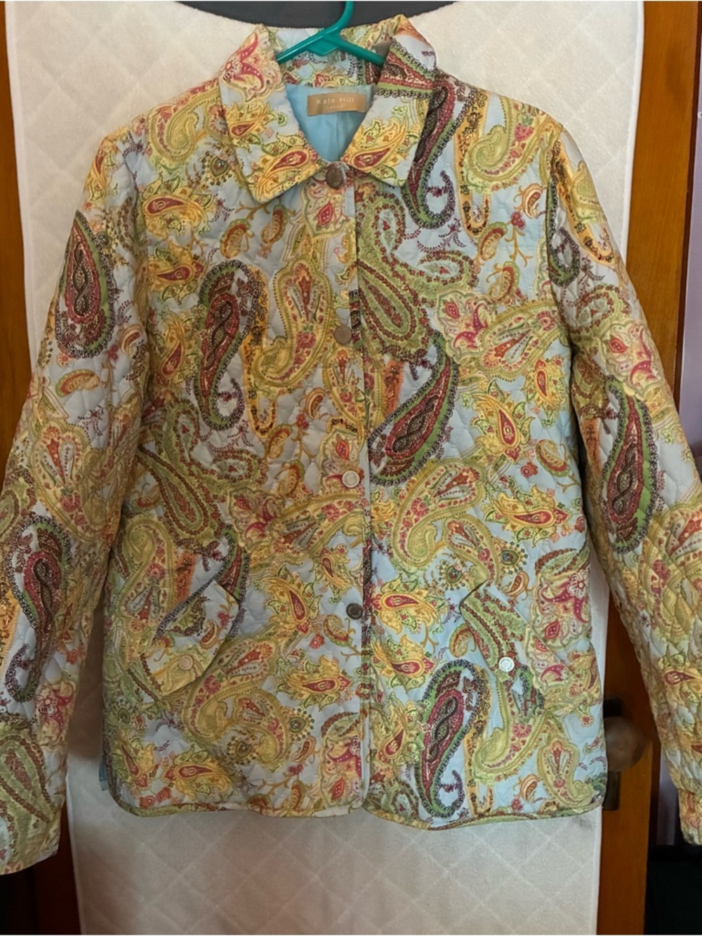 Kate Hill Light Blue Paisley Quilted Utility Jacket